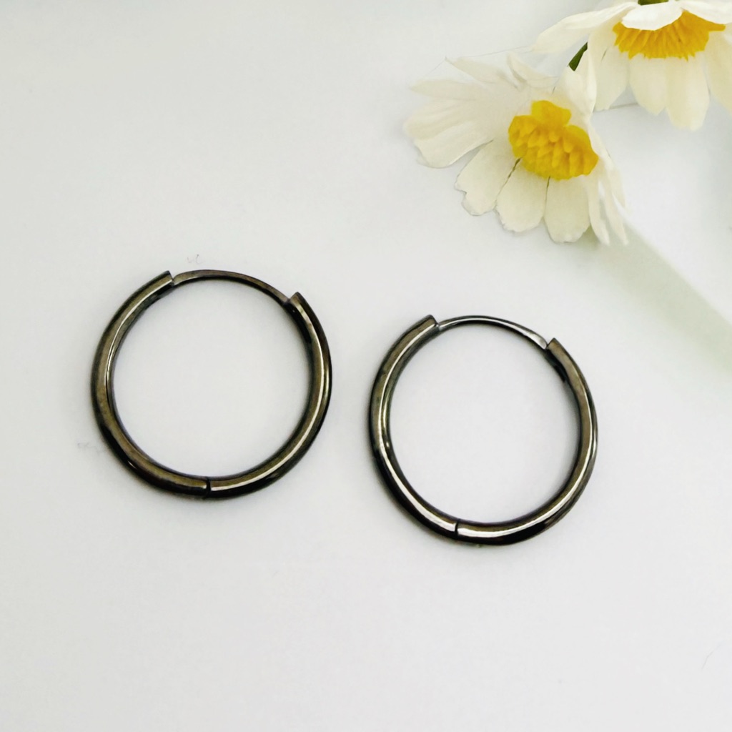 Black Solid 925 Silver Huggie EarringsSh020 20mm
